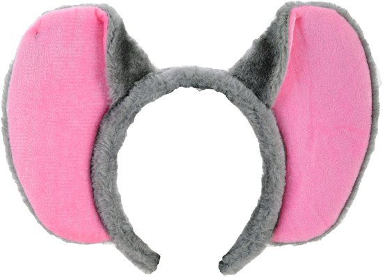 Goodmark Verkleed diadeem olifanten oren - grijs/roze - kinderen en volwassenen - dieren haarband - dieren verkleedaccessoires