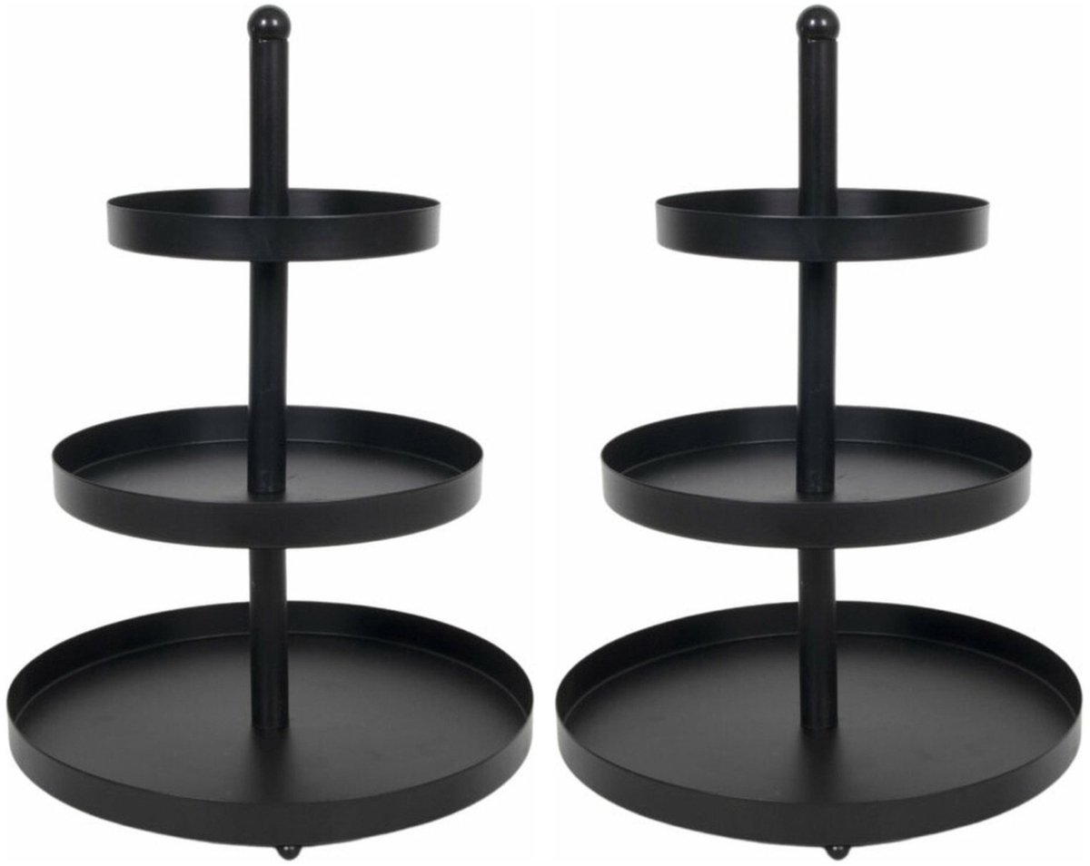 Etagères - 2 stuks - zwart - metaal - 3-laags - D25 x H35 cm - serveerschaal