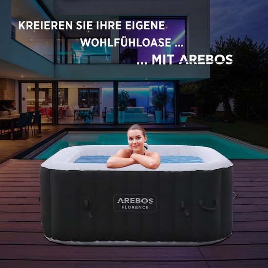 AREBOS Hottub voor Innen en Buiten - 4 Persoons - 130 luchtstralen - 154 x 154 cm - 600L - Opblaasbaar Bubbelbad Massage