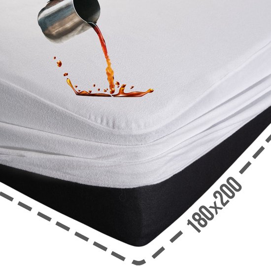 Protège matelas 180x200 - Hoeslaken imperméable - Drap-housse en tissu éponge - Elastique tout autour - Respirant & Antibactérien - Doux & Silencieux - Protège-matelas Incontinence - Wit - Lavable en machine