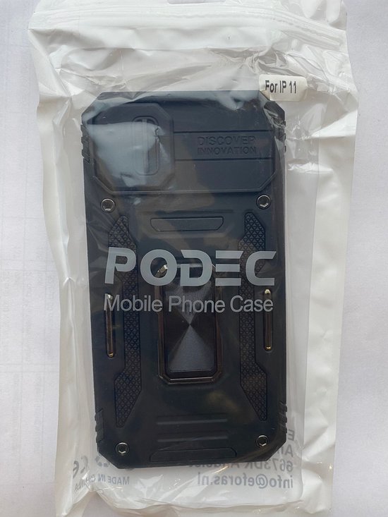 Podec Coque pour iPhone 11 Zwart - Coque Anti-Choc Hybride Armure avec Ring de Béquille et Protecteur d'écran