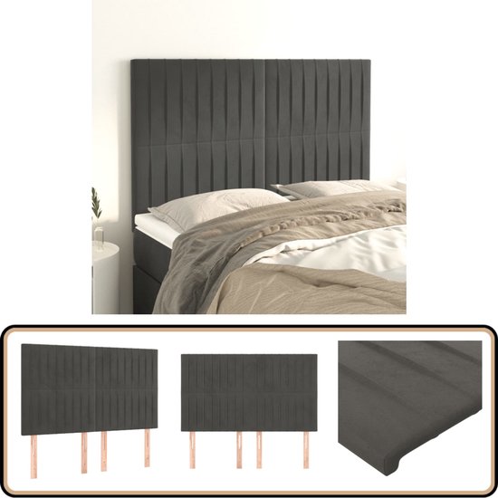 vidaXL Têtes de lit - Velours - Gris foncé - 4 pcs Tête de lit - Décoration de lit - Oreiller - Velours - Grijs - Classique - Luxe
