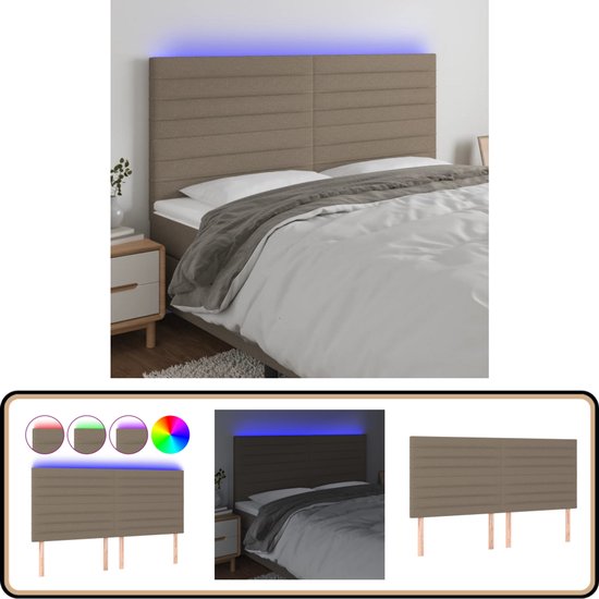 vidaXL Hoofdbord LED - 180x5x118 cm - Taupe Stof Hoofdboard - Led Headboard - Hoofdbord Met Led Verlichting - Bedhead - Bedroom Decoratie
