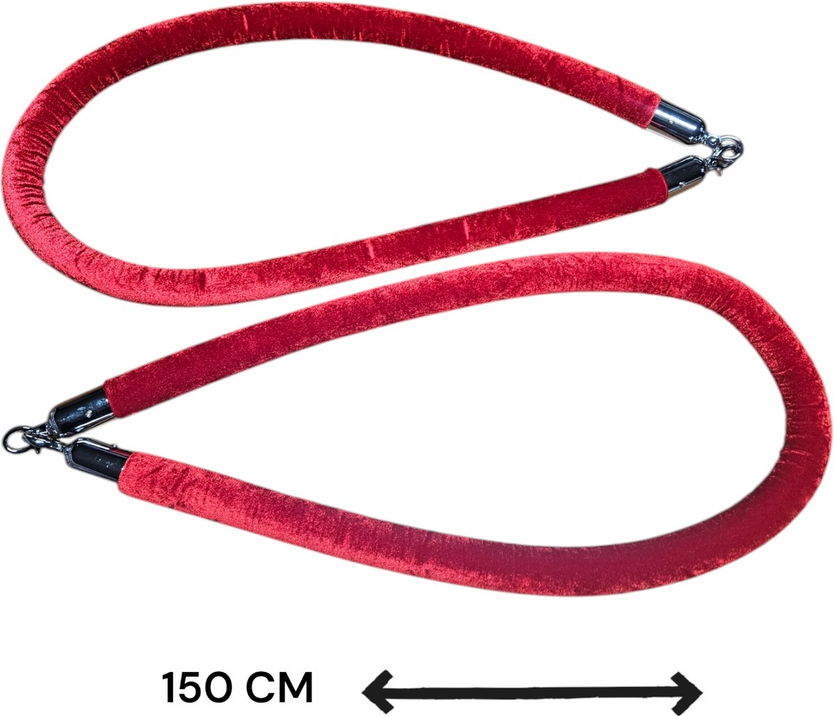 Luxe Fluwelen Afzetkoorden – Rood met Zilveren Hoeken – 150 cm