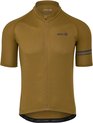 Bruin fietsshirt met korte mouwen, rits en AGU logo op de borst. Reflecterende strepen op de mouwen. Elastische band met AGU logo onderaan.