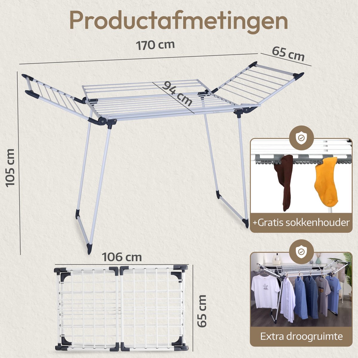 Meisterhome® Zwart Groot Droogrek Op Wieltjes Inklapbaar 30 Meter Droog Lengte Extra Stevig En Licht Wasrek Van Aluminium Tot 25 Kg Wasgoed 591254117