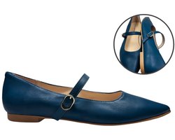 Stravers – Ballerina Spits met Bandje Blauw Maat 44 Dames Grote Maten Ballerina's