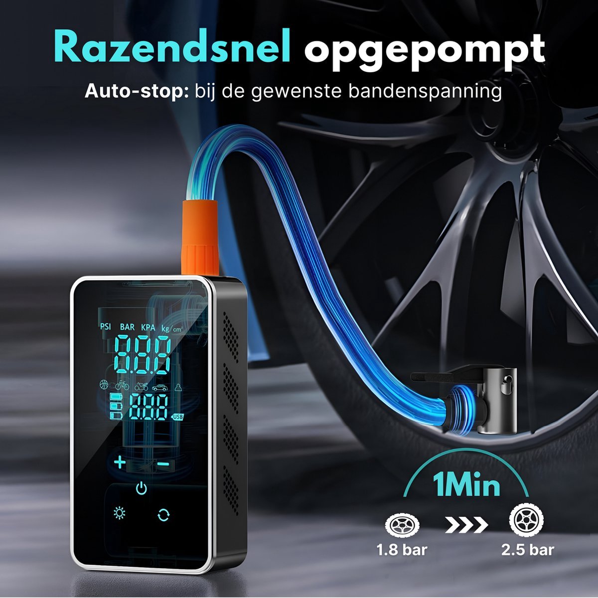 Draagbare Luchtcompressor - 6-in-1 Pomp thumbnail 2