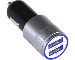 MMOBIEL Universele Autolader (GRIJS) - 2 USB Poorten 5V 1.0 + 2.1A - inclusief Blauwe LED