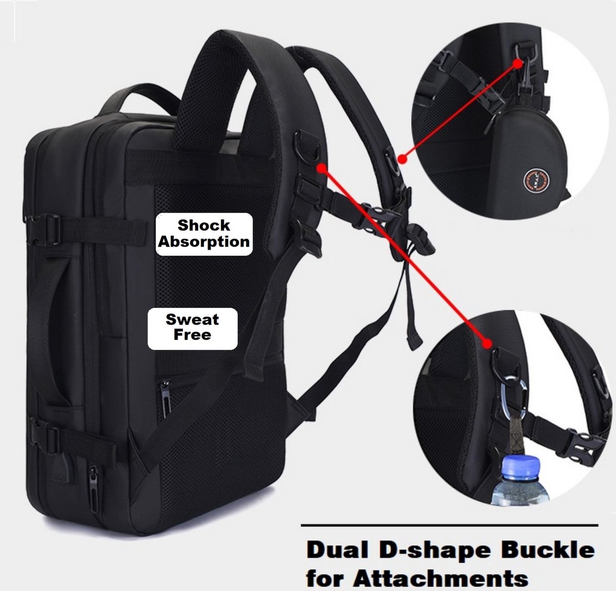 SUMOH® Rugtas Rugzak voor School Reizen Werk laptop Cabin Bag 45x36x20 Nieuwe Easyjet 17 Inch Antidiefstal Hand Bagage Hand Bagage Goedgekeurd Carry On Bag Holiday Flight Bag Backpack Trending Waterafstotend Waterdicht Zakelijk school vakantie Zwart – foto 4