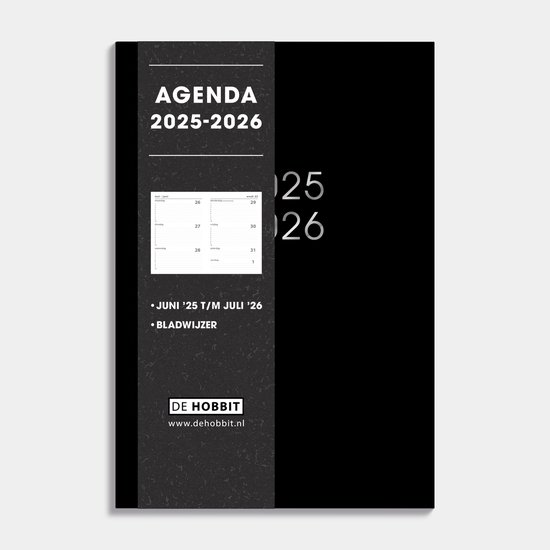Hobbit - Schoolagenda 2025-2026 - 1 week op 2 pagina's - Harde kaft - A5 (14 x 20,5 cm) - Zwart