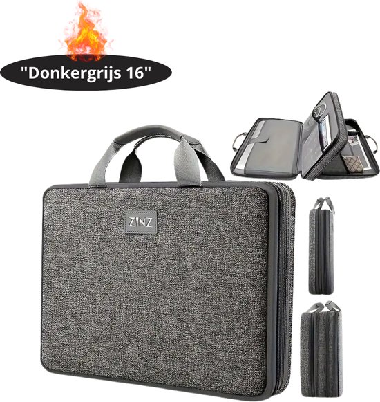 Sacoche antichoc pour ordinateur portable Livano - Housse pour ordinateur portable - Sac à dos - Sac à bandoulière - Sac de bureau - Femme et homme - 16 pouces - Gris foncé