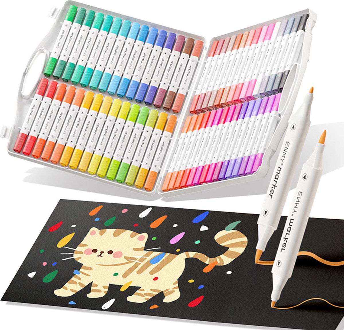 60 Acrylstiften Dual tip -Acryl Marker Verfstiften(60 stuks grote capaciteit) - Acrylverf - 60 Kleuren met doos- met dubbele penpunt- Acrylverf Tekenset- Acrylic Verf Markers Met Fijne Tip Ronde Tip -Voor Schilderen Canvas Glas Keramiek Decoreren — afbeelding 10