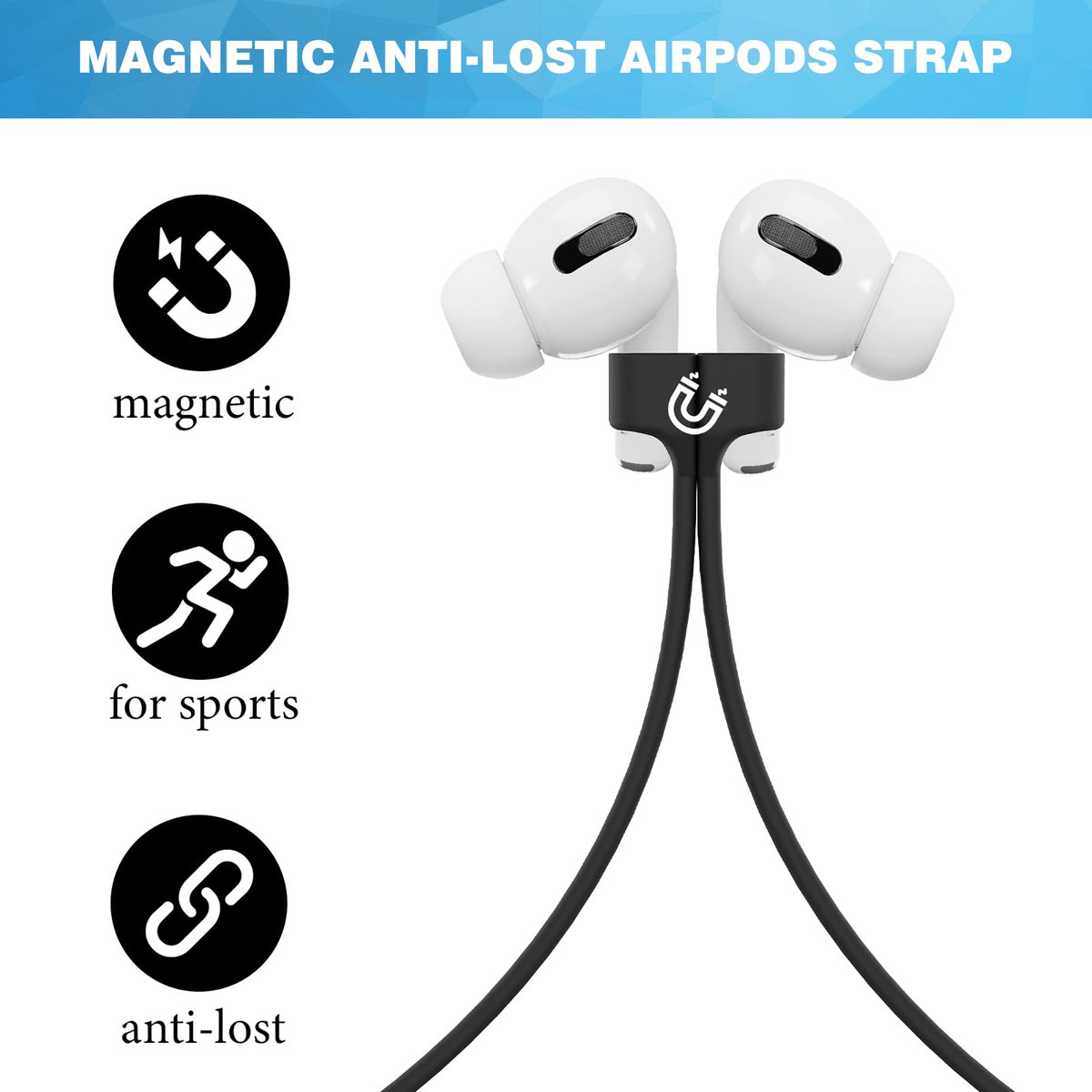 YONO Magnetische Band geschikt voor Apple Airpods - 4 3 2 1 - Pro - Siliconen Koord voor Oordopjes Draadloos - Anti Lost Strap - 80cm - Zwart – foto 2