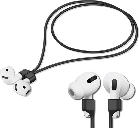 Sangle magnétique YONO compatible avec Apple Airpods - 4 3 2 1 - Pro - Cordon Siliconen pour écouteurs sans fil - Sangle anti-perte - 80 cm - Zwart