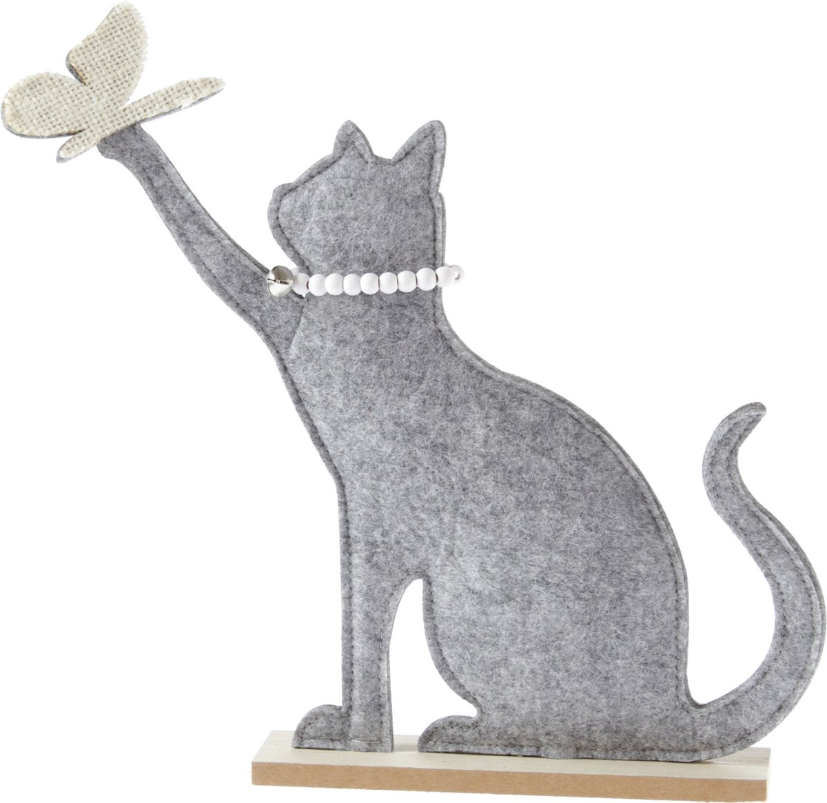 kat spelend met ketting/vilt/poes/vlinder/ 18 x 5 x 29 cm, grijs-goldbach