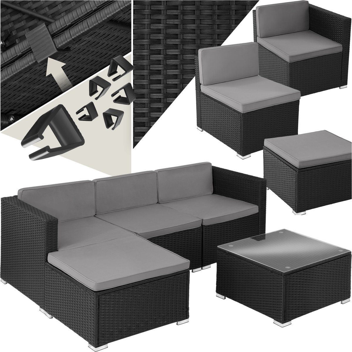 tectake - Wicker loungeset Lignano - zwart