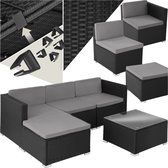 tectake® Wicker lounge - Tuinmeubelset voor buiten met bank, fauteuil, kruk en tafel - Variabel combineerbaar - Weerbestendig meubilair - Voor 3-4 personen - Balkonmeubilair - Tuinlounge - Terrasmeubilair - Zwart