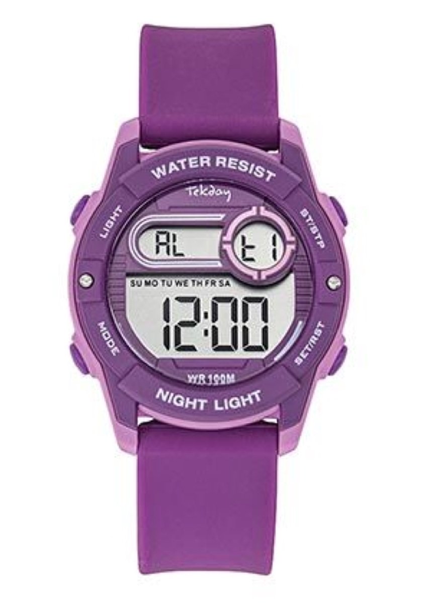 Tekday-Horloge-Digitaal-35MM-Alarm-Stopwatch-Timer-10ATM Waterdicht-Silicone band-Paars