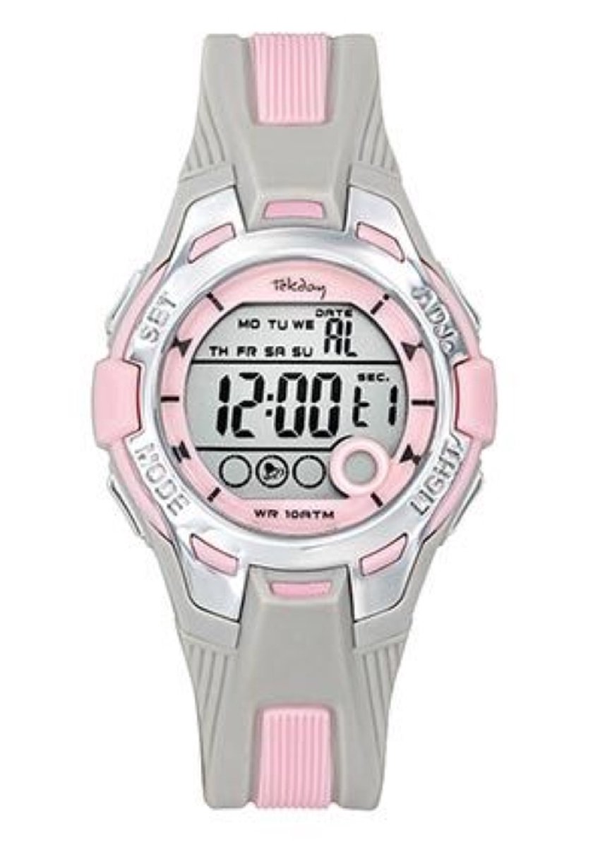 Tekday-Horloge-Digitaal-37MM-Stopwatch-Alarm-Timer-10ATM Waterdicht-Grijs-Roze