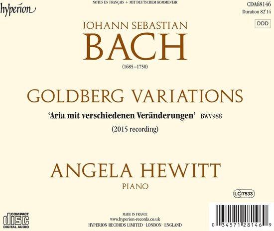 Angela Hewitt - J.S. Bach: Goldberg Variations (2015 Recording) (CD)