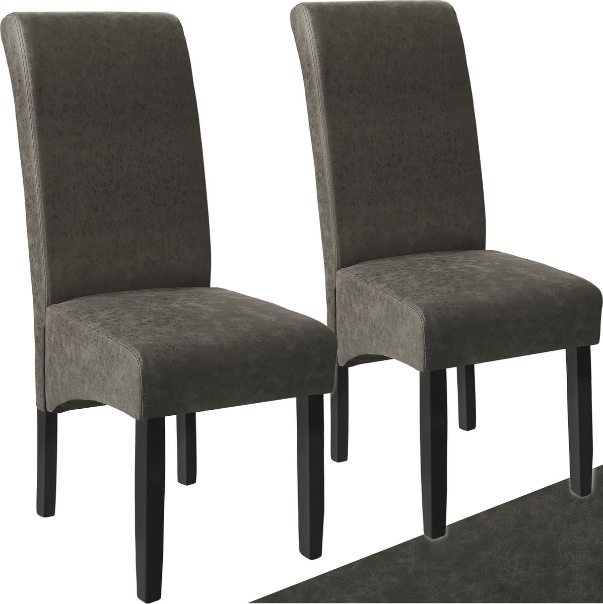 Tectake Eetkamerstoel - Comfortabele kunstleren stoel met hoge rugleuning - Keukenstoel voor keukentafel - Gestoffeerde keukenstoel - Diverse kleuren en sets - Maximale belasting 120 kg - Afmeting (LxBxH) 44 x 63 x 106 cm - Set van 2 - Grijs