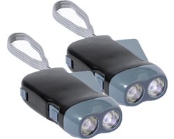 Survival zaklamp - 2x - knijpkat dynamo - oplaadbaar - zwart - preppen/noodpakket/outdoor/vakantie