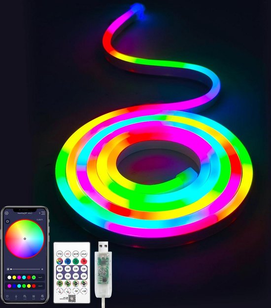 Neon ledstrip RGB met app-bediening voor doe-het-zelf lichteffecten Neon ledstrip RGB met app-bediening voor doe-het-zelf lichteffecten