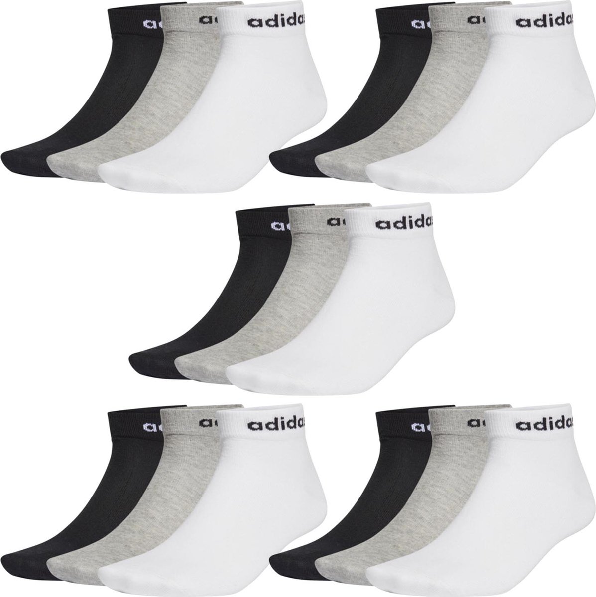 SOKKEN 15 paar adidas NC Ankle Performance Quarter Socks unisex korte sokken Schwarz – Weis – Grau