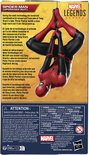Achterkant verpakking met Spiderman hangend aan een web, rode met zwarte details.