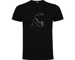 Zwart T-Shirt met “De funny Zwarte Kat - Humor“ Print Full Color Maat 5XL