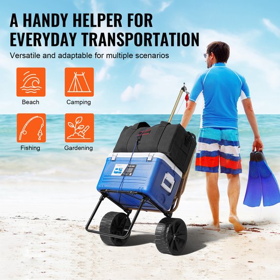 VEVOR Strandwagen, Handkar, Zandkar, Strandwagen, 31 Kg Laadvermogen, Opvouwbare Zandkar van Staal, Handkar 380 x 386 Mm, Robuuste Kar voor de Stranduitrustingwagen — afbeelding 5