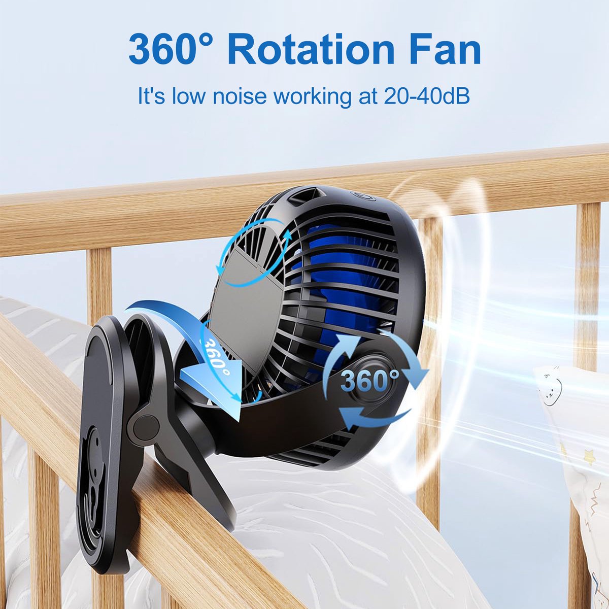 RHYTHMFLAME Draadloze Ventilator – Ventilator – Tafelventilator – Handventilator - Mini Ventilator - Clip-on Ventilator - Kinderwagen Ventilator - 4000 mAh - LED Display - 4 Speeds - Zwart — afbeelding 4
