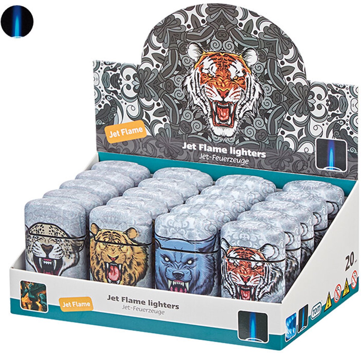 Turbo jet flame aanstekers - 20 stuks - Wild Animal - wind aansteker - gasbrander