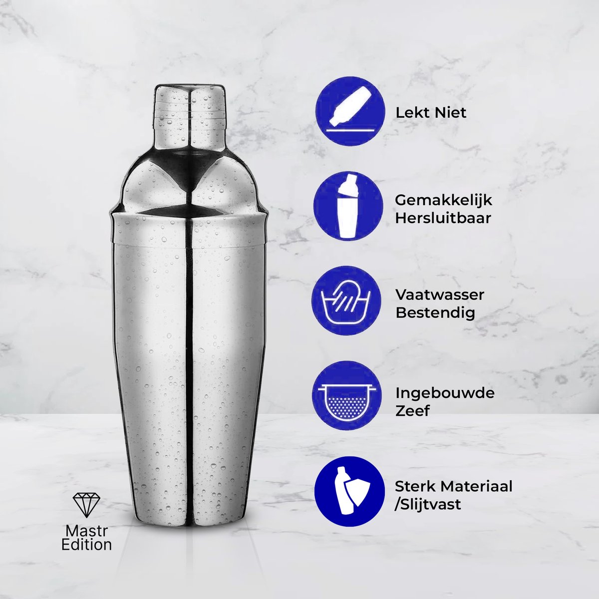 Mastr Edition Cocktail Set - Cocktail shaker set 8 delig - Mix drank - Cocktailshaker 750ml - Zilver - RVS - Vaatwasser bestendig - Cocktail accessoires - Cocktail receptboekje - Gratis spel kaarten — afbeelding 5