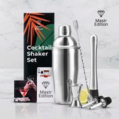 Mastr Edition Cocktail Set - Cocktail shaker set 8 delig - Mix drank - Cocktailshaker 750ml - Zilver - RVS - Vaatwasser bestendig - Cocktail accessoires - Cocktail receptboekje - Gratis spel kaarten