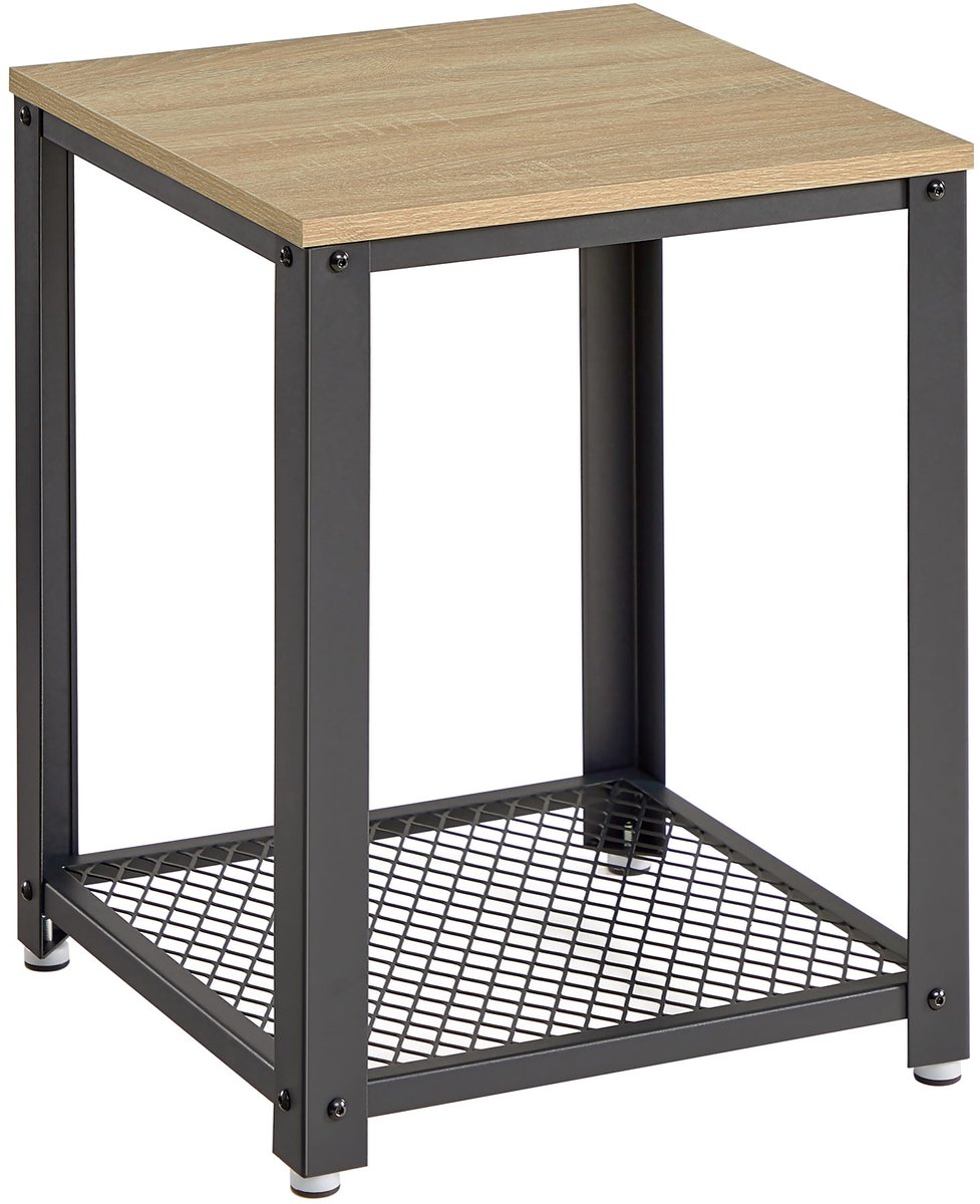 LEOBERT Bijzettafel, Nachtkastje - SONOMA - Industriële Stijl, Stalen Frame, Kleur: Eiken Sonoma en Zwart, Voor Woonkamer of Slaapkamer, 55 x 45 x 45 cm eikenkleur / zwart