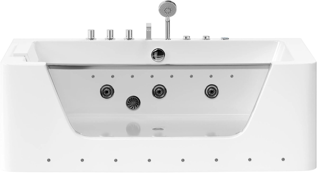 Vente-unique Massagebad met glazen wand en ledverlichting DYONA - 260L - 1 persoon - 170*85*58cm - Balneo therapie