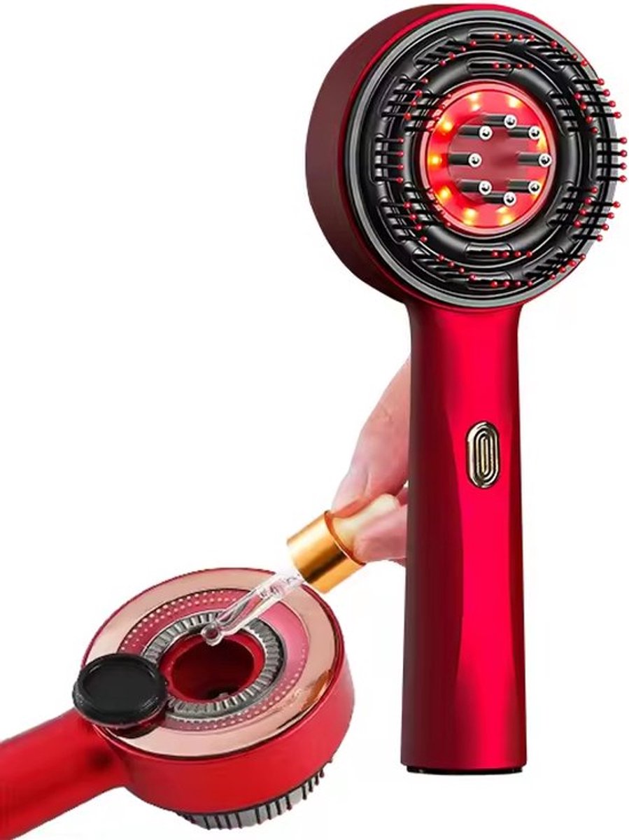 Goedkoopste Haarborstel met Massagefunctie - LED Licht - Scalp Massage - Haar olie - Rode variant