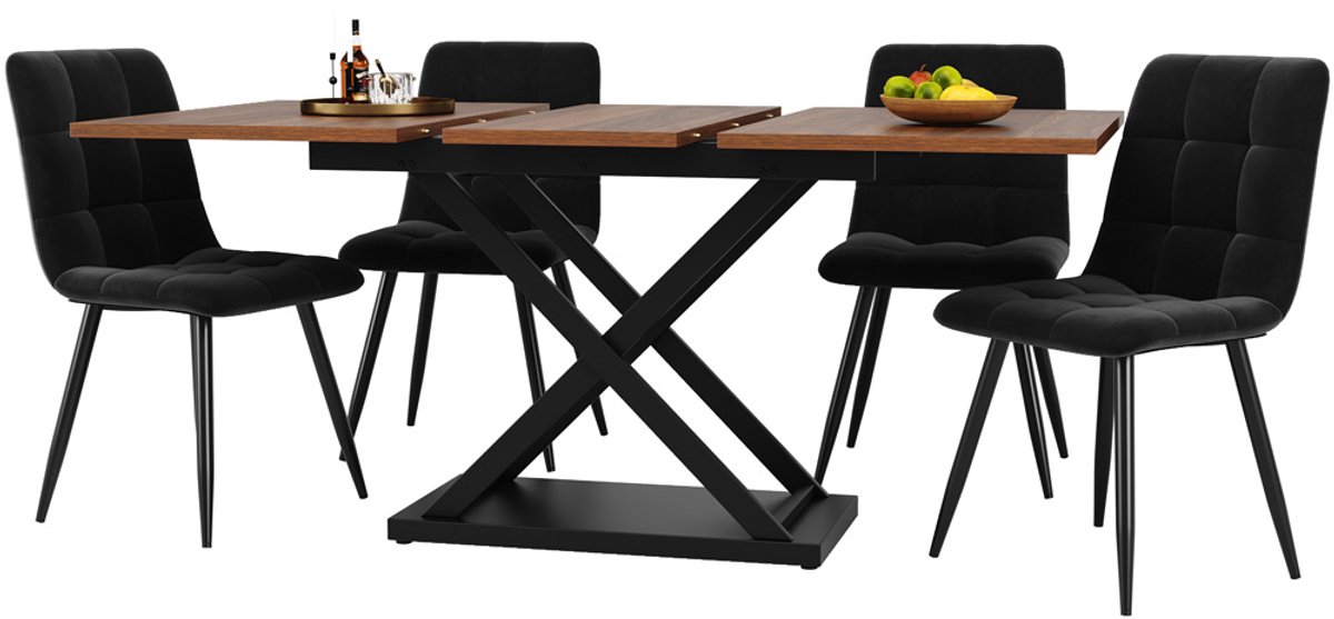 Gotagee Eettafel en eetstoelen set (5-delig) 160x80 cm eettafel met 4 eetstoelen Moderne keuken en woonkamer tafel en stoelen set met Houtkleur tafelblad