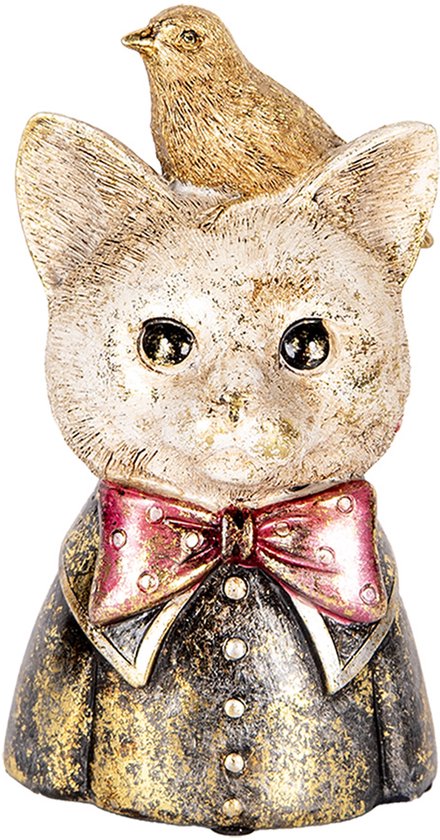 Clayre & Eef Decoratie Beeld Kat 11x9x18 cm Wit Zwart Kunststof