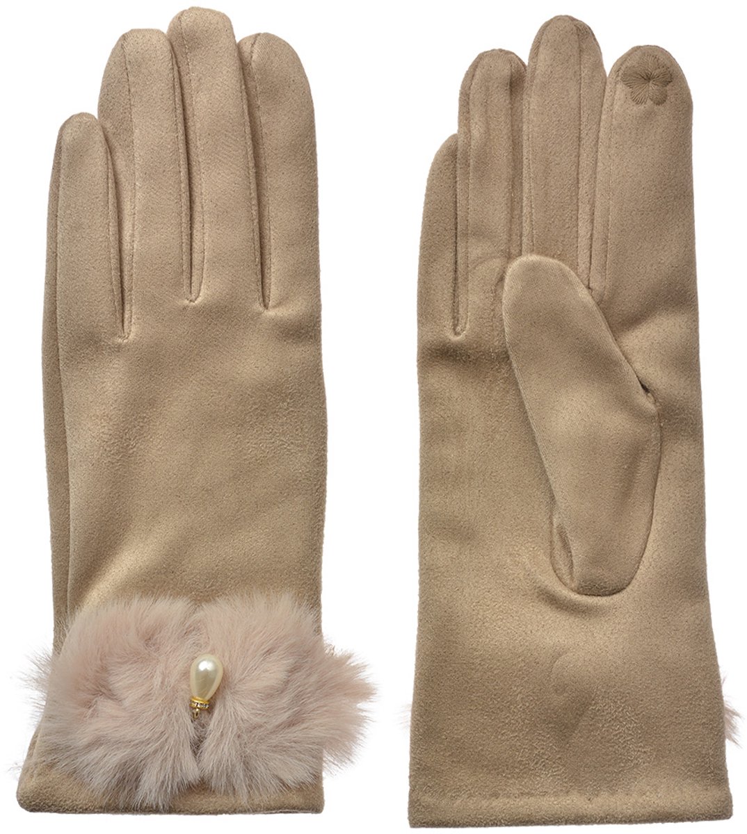 Clayre & Eef Handschoenen Winter 9x23 cm Beige Polyester