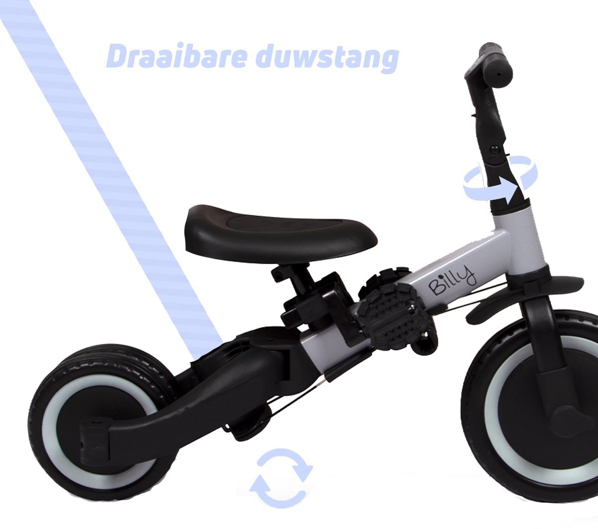 Billy 4 in1 Driewieler met duwstang - Loopfiets - Kinderfiets - Balance Bike - Gio - Zwart-Grijs — afbeelding 4