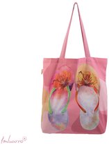 Imbarro - Easybag - Shopper - Tas - Vouwtasje - Katoen - Flipflops - Tropical - 45x50cm