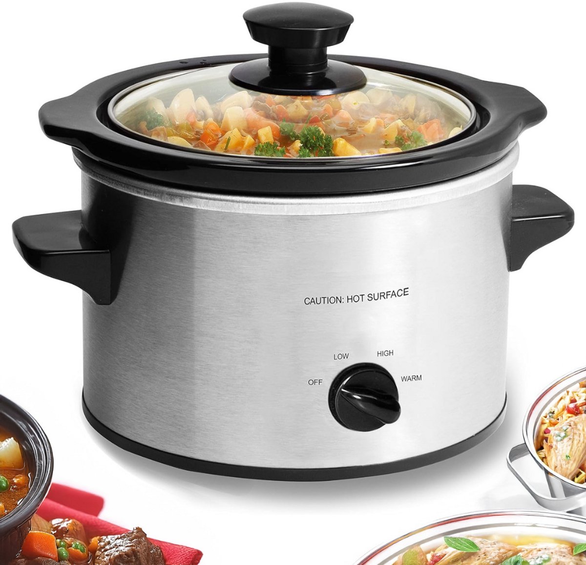 DailySupplies® Slowcooker met Timer - Keramische Binnenpan - Hotpot - Zilver