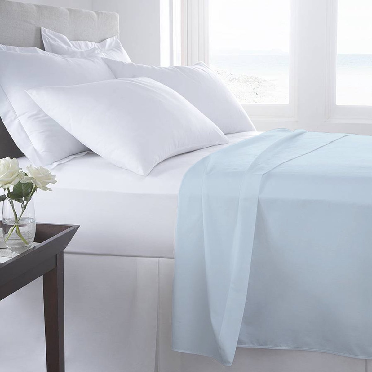 SENZA DONNA 100% Katoen Percaline Laken met Cordonrand 240x275 cm BLEU
