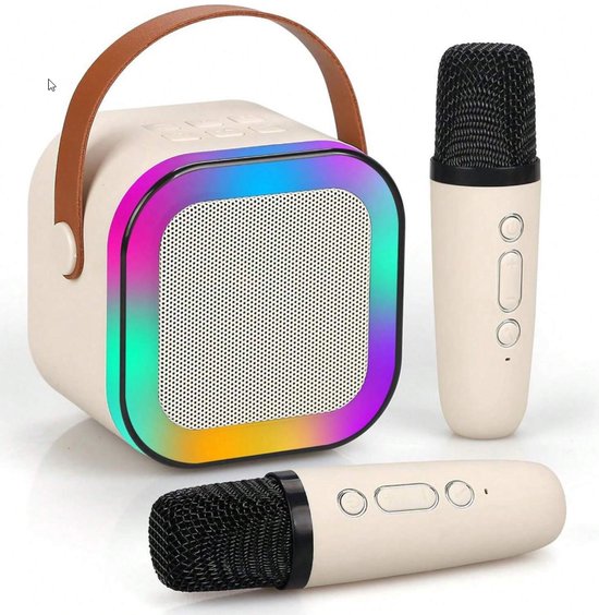 Enceinte karaoké portable sans fil S&E avec microphone – LED RVB et son HIFI – Beige