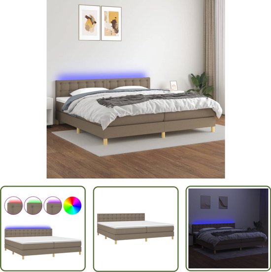vidaXL Boxspring met LED 200x200 cm - Taupe Boxspring - Bed Frame - Led ...