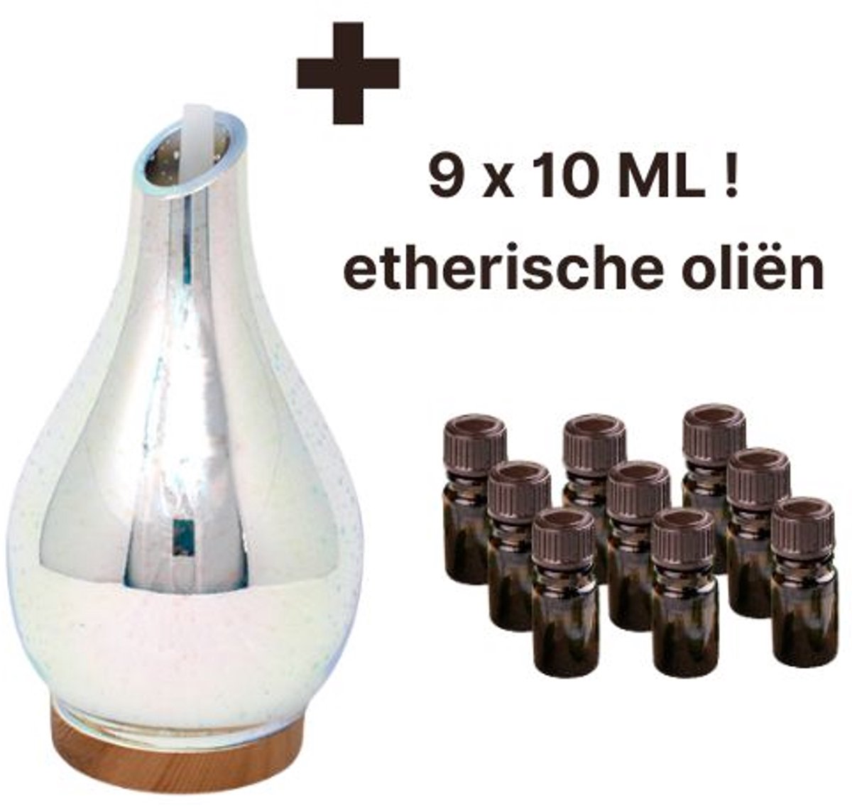 Goedkoopste Ixia - Aroma Diffuser - 100 ml - 3D glas - LED - USB kabel - 9 x Etherische Olie Set