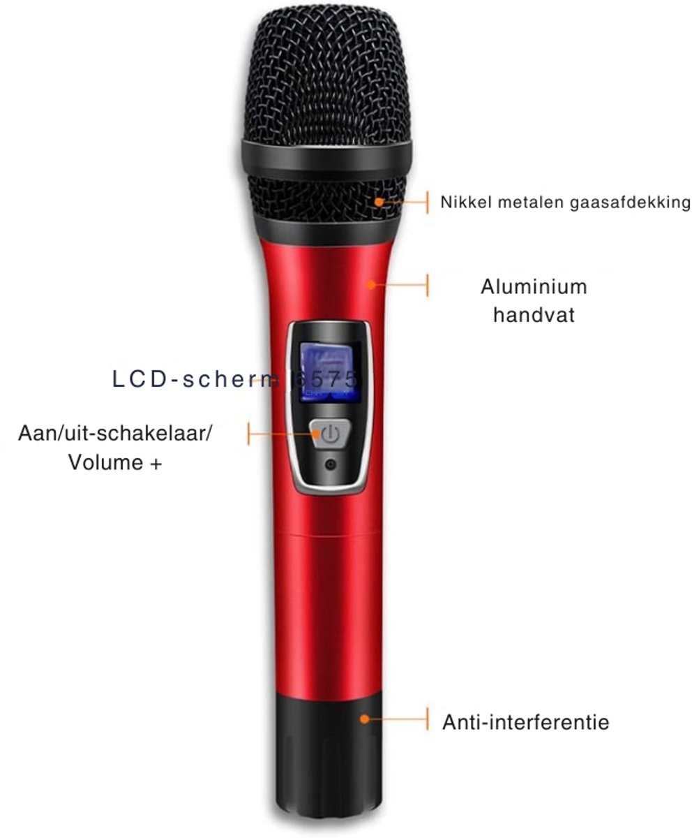 Draadloze Handmicrofoon Metaal Dual UHF Draadloos Dynamisch Microfoonsysteem Met 1800 MAH Oplaadbare Ontvanger Voor Karaoke Party Kerk Bruiloft Zang PA Luidspreker